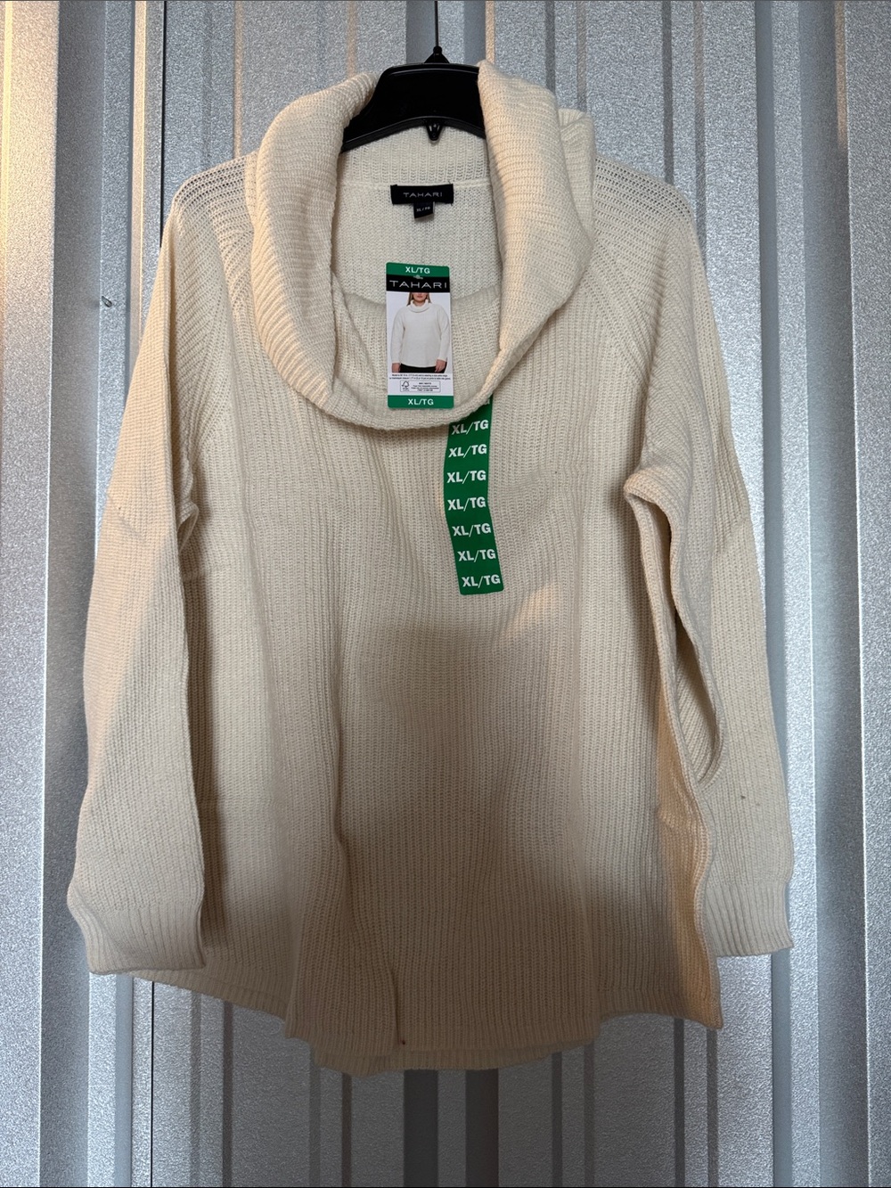 Tahari Cream Cowl Neck Ribbed Sweater